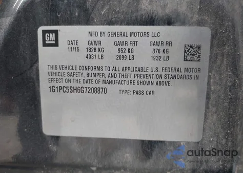 2016 Chevrolet Cruze Limited Ls from USA, damaged, VIN 1G1PC5SH6G7208870